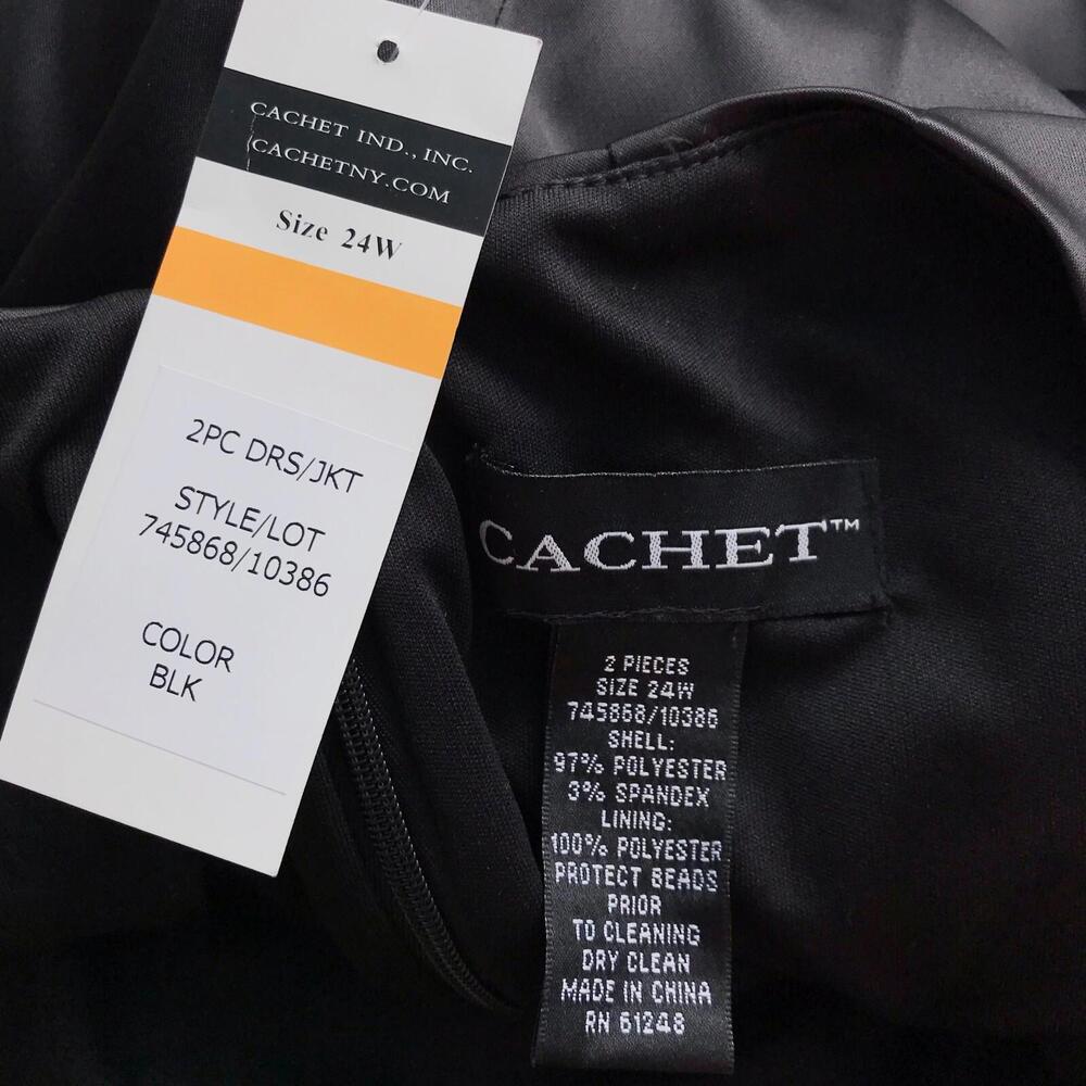 NWT Cachet - Black satin sheath dress beaded waist, 24W - Picture 5 of 5